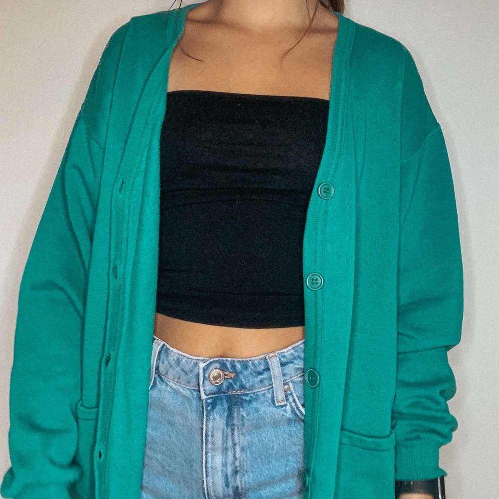Oversized Teal Button Up Cardigan